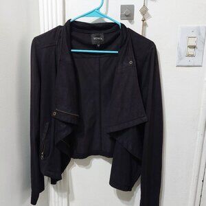 XOXO Faux Suede Open Front Draped Jacket Lightweight Comfort Black Zippered M